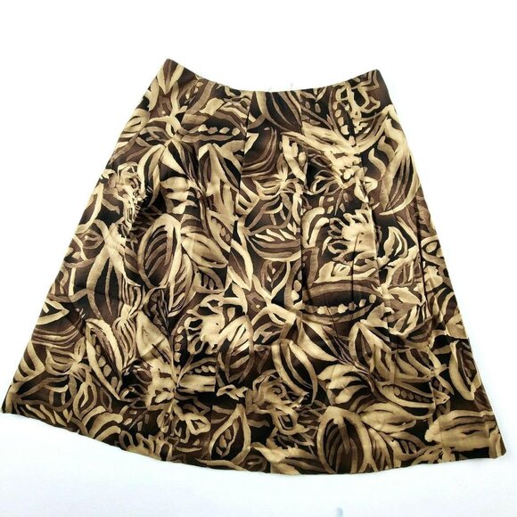 Talbots A Line Tropical Print Skirt Womens Size 4 Stretch Brown Leaves Side Zip - Picture 1 of 6